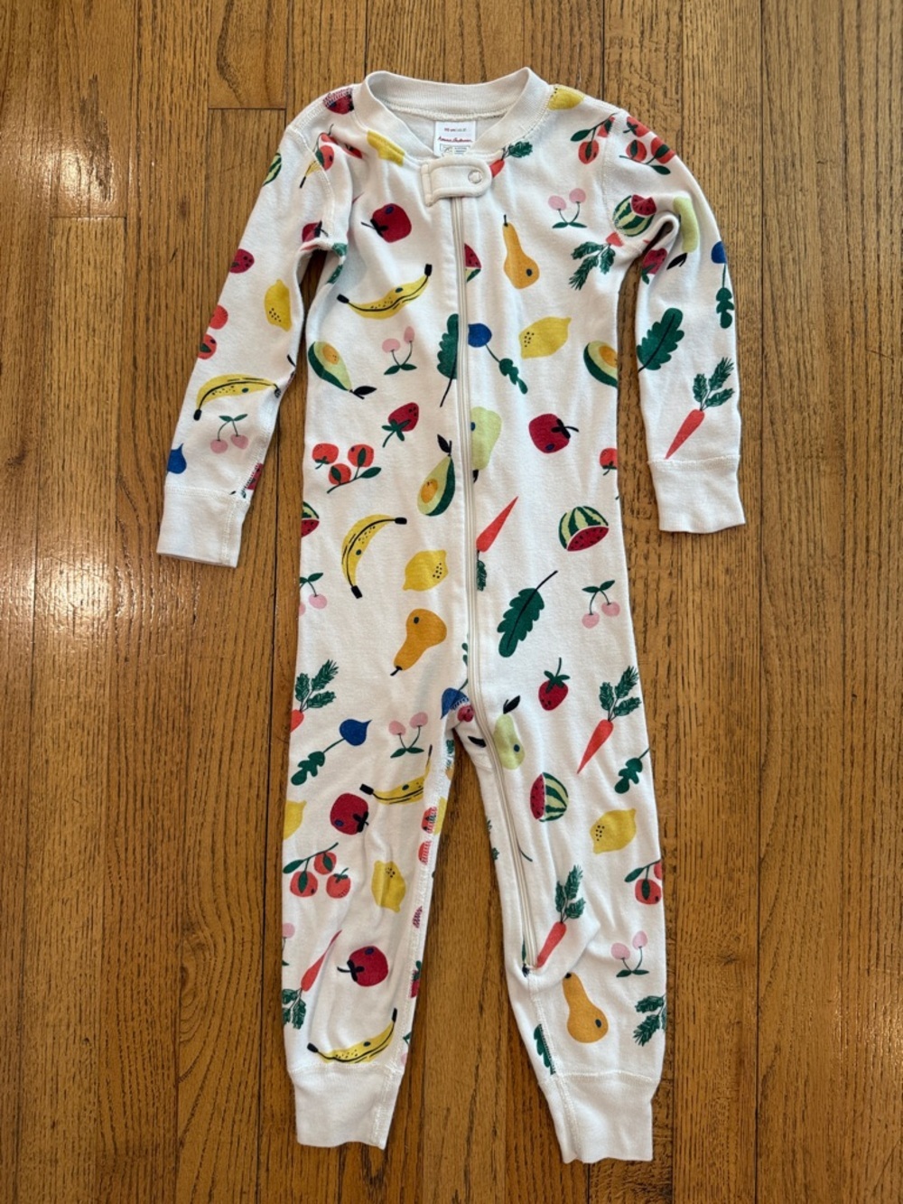 Hanna Andersson White Fruit & Veggie Print Kids One-Piece Pajamas 3T 90cm